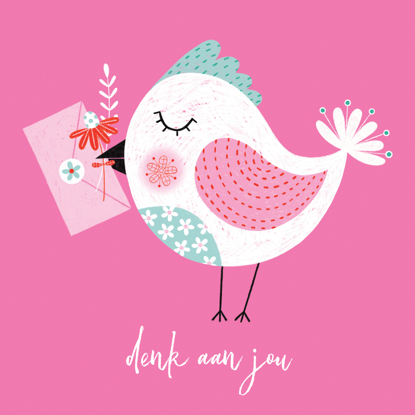 Sterkte kaarten - Sterktekaart vogel bloem roze