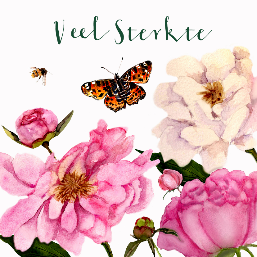 Sterktekaart vol pioenrozen - Sterkte kaarten Sterkte kaarten - Sterktekaart vol pioenrozen