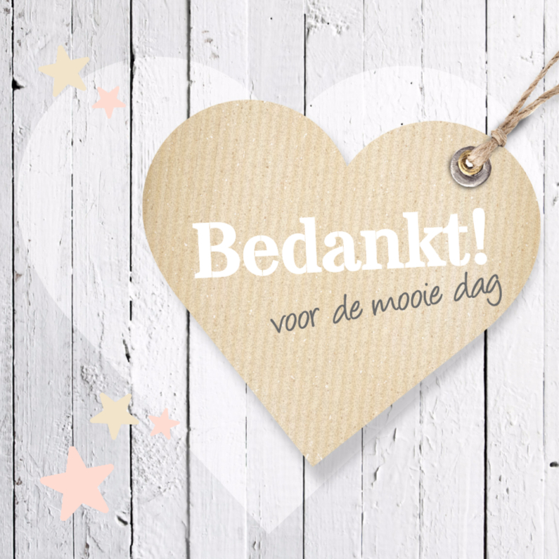 Bedank kaart hart hout - Trouwkaarten Trouwkaarten - Bedank kaart hart hout