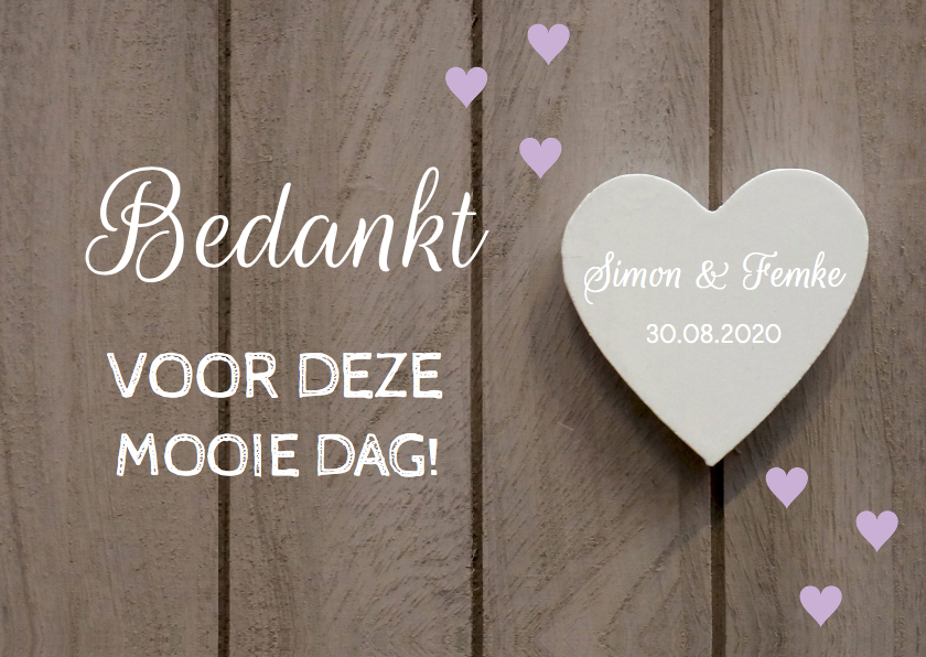 Bedankjes bruiloft hartjes paars - LB - Trouwkaarten Trouwkaarten - Bedankjes bruiloft hartjes paars - LB