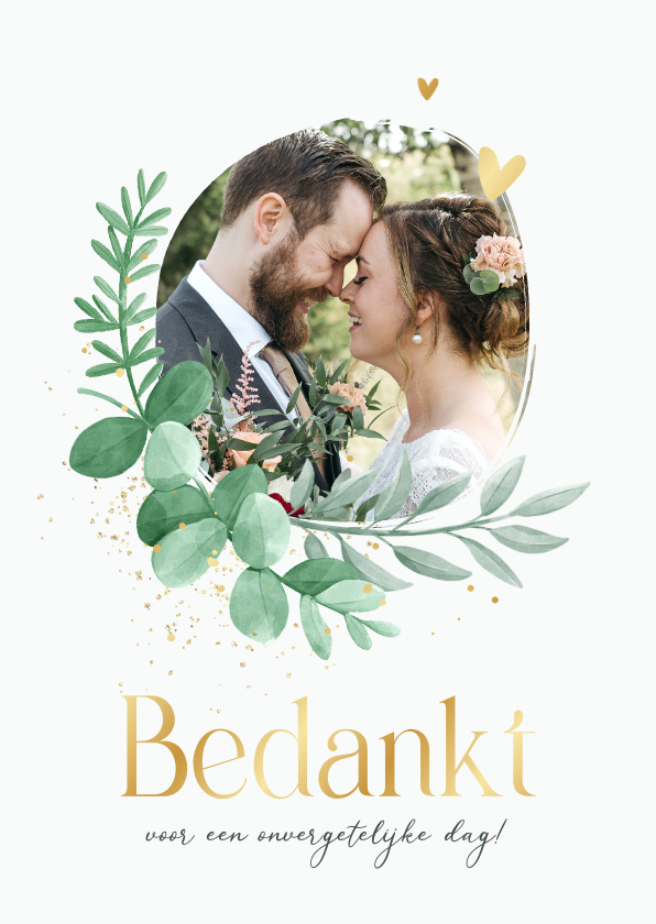 Bedankkaart bruiloft botanisch eucalyptus foto goud Bedankkaart bruiloft botanisch eucalyptus foto goud
