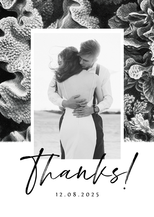 Trouwkaarten - Bedankkaart bruiloft onderwater zwart wit stijlvol foto