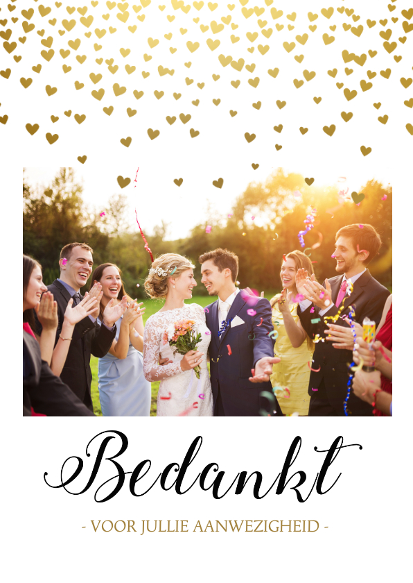 Bedankkaart gouden hartjes - Trouwkaarten Trouwkaarten - Bedankkaart gouden hartjes