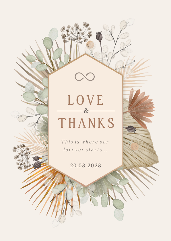Trouwkaarten - Bedankkaart huwelijk in botanische stijl met droogbloemen