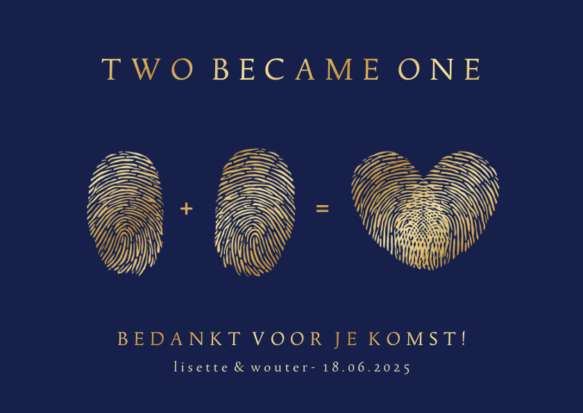 Bedankkaart huwelijk met vingerafdrukken - two became one - Trouwkaarten Trouwkaarten - Bedankkaart huwelijk met vingerafdrukken - two became one