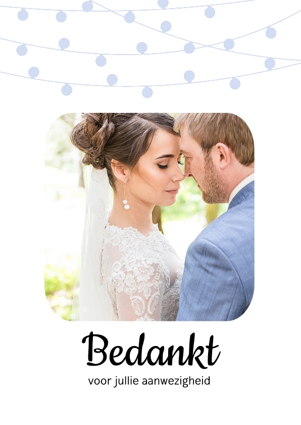 Bedankkaart met foto en lampjesslinger - Trouwkaarten Trouwkaarten - Bedankkaart met foto en lampjesslinger