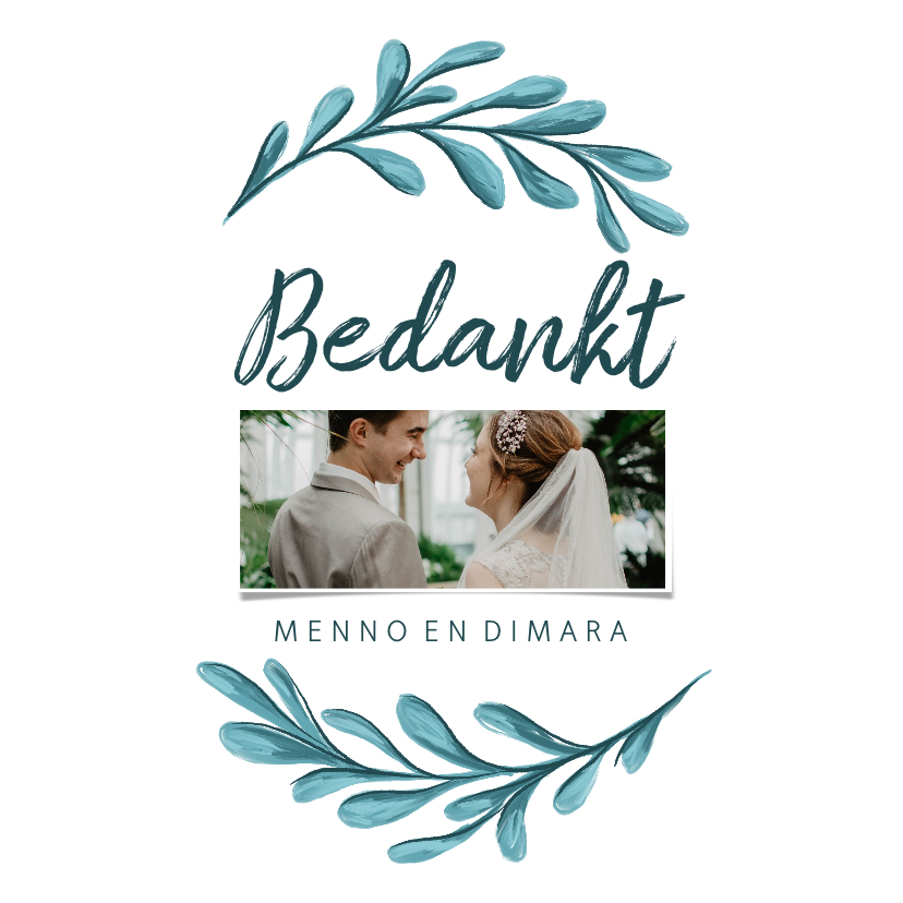 Bedankkaart met geschilderde bladeren vierkant - Trouwkaarten Trouwkaarten - Bedankkaart met geschilderde bladeren vierkant