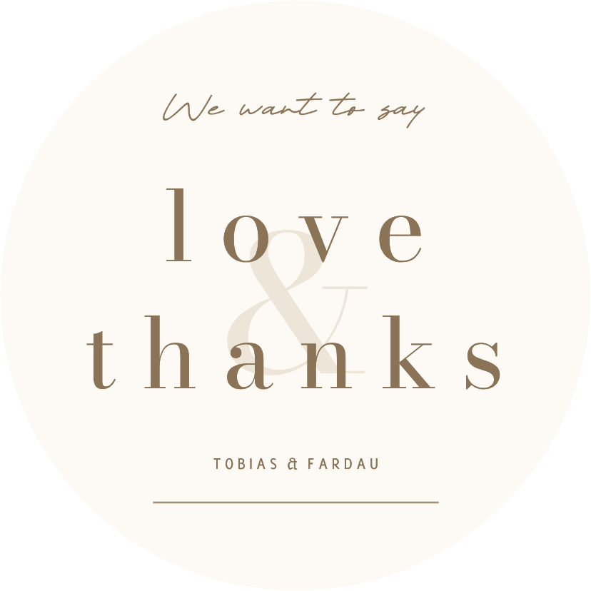 Trouwkaarten - Bedankkaart modern beige met bruin love & thanks ronde vorm