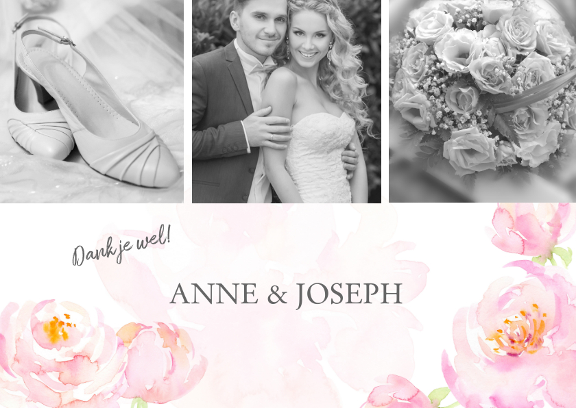 Bedankkaart pastel rozen met foto - Trouwkaarten Trouwkaarten - Bedankkaart pastel rozen met foto