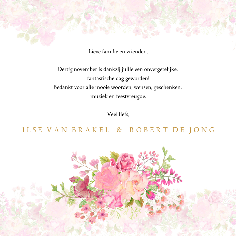 Bedankkaart rozen pastel - Trouwkaarten Trouwkaarten - Bedankkaart rozen pastel