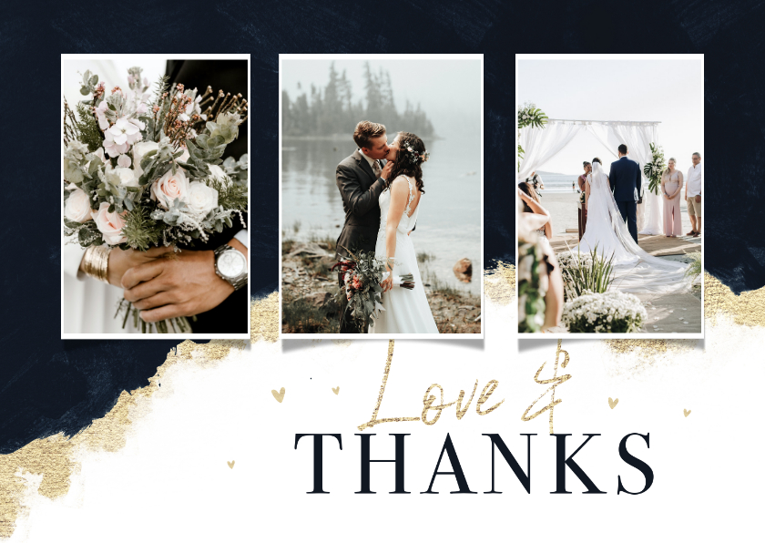 Trouwkaarten - Bedankkaart stijlvol verf goud hartjes inkt bruiloft trouwen
