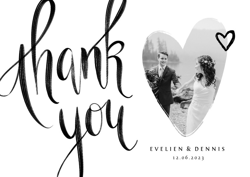 Bedankkaart thank you stijlvol kalligrafie zwart wit foto - Trouwkaarten Trouwkaarten - Bedankkaart thank you stijlvol kalligrafie zwart wit foto