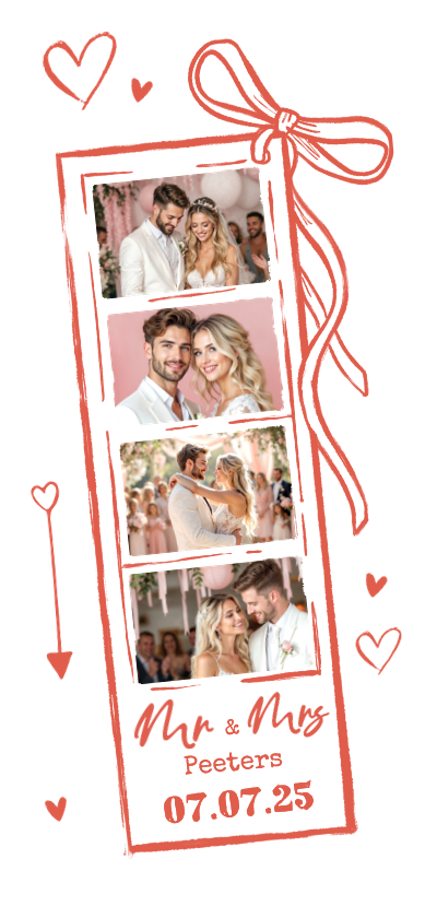 Trouwkaarten - Bedankkaart uniek fotostrip trouwen romantisch hip