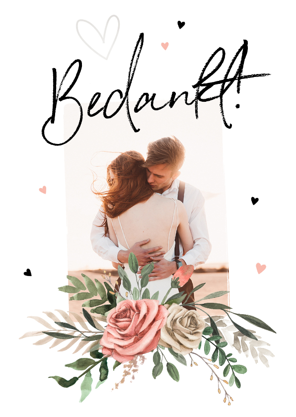 Bedankkaartje bruiloft Bohemian met bloemen - Trouwkaarten Trouwkaarten - Bedankkaartje bruiloft Bohemian met bloemen