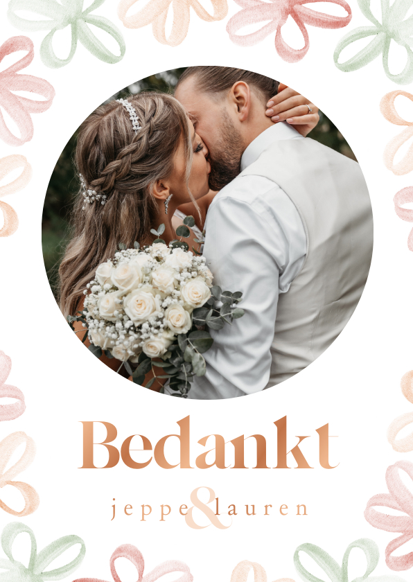 Trouwkaarten - Bedankkaartje bruiloft gekleurde bloemetjes waterverf