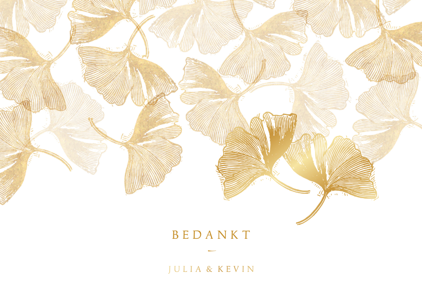 Bedankkaartje met ginkgobladeren stempel en foto binnenzijde - Trouwkaarten Trouwkaarten - Bedankkaartje met ginkgobladeren stempel en foto binnenzijde