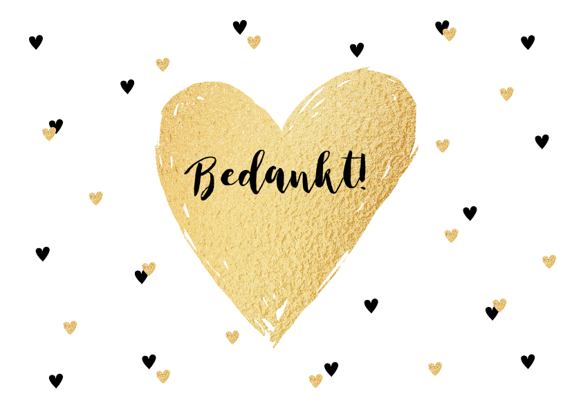 Bedankkaartje trouwen hartjes goud zwartwit - Trouwkaarten Trouwkaarten - Bedankkaartje trouwen hartjes goud zwartwit