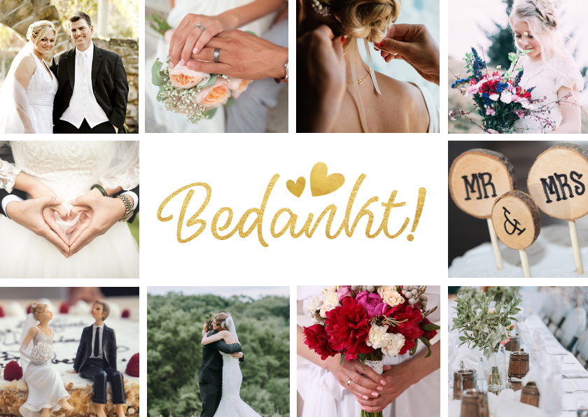 Bedankt kaartje trouwen fotocollage met 10 foto's - Trouwkaarten Trouwkaarten - Bedankt kaartje trouwen fotocollage met 10 foto's