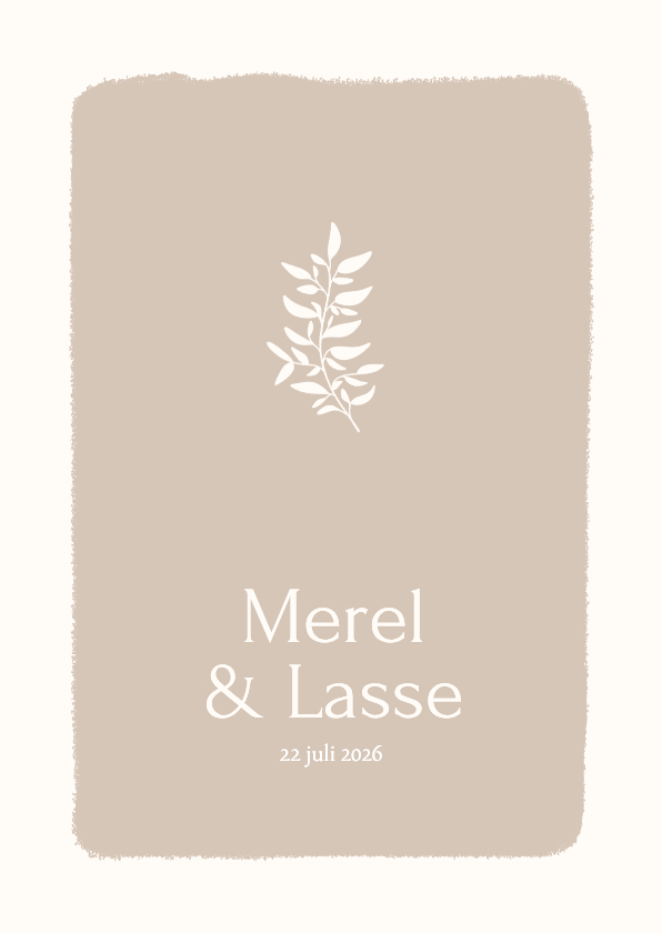 Trouwkaarten - Beige klassieke trouwkaart met subtiel takje