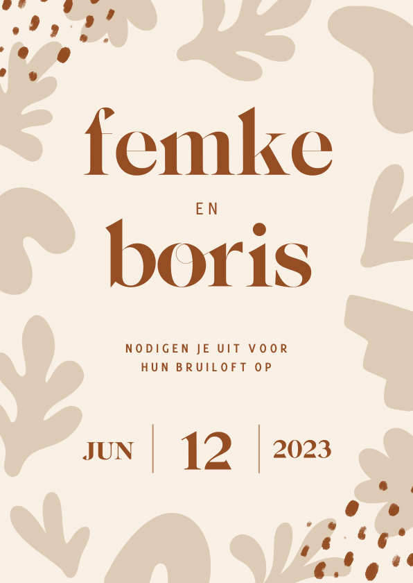 Beige trouwkaart met trendy abstracte vormen - Trouwkaarten Trouwkaarten - Beige trouwkaart met trendy abstracte vormen