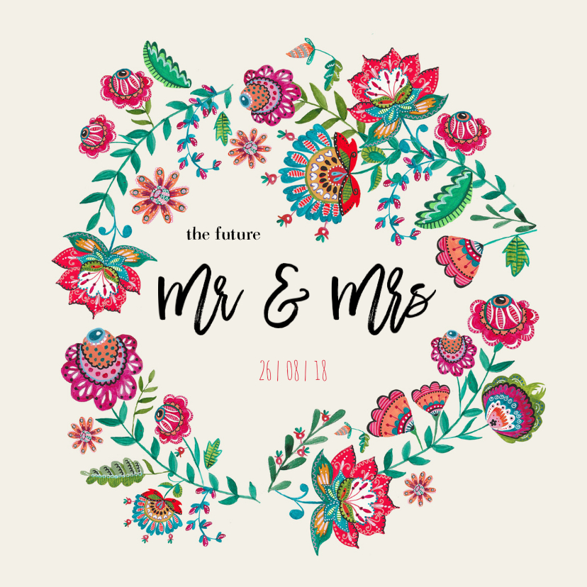 Trouwkaarten - Bohemian Bloemen Huwelijk