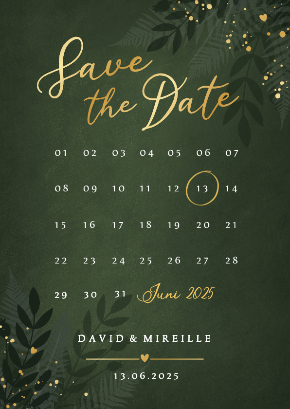 Botanische jungle Save the Date kaart met kalender - Trouwkaarten Trouwkaarten - Botanische jungle Save the Date kaart met kalender
