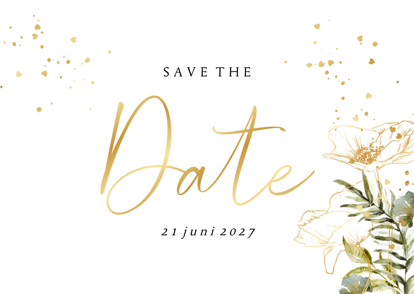 Botanische save the date waterverf bladeren hartjesconfettie - Trouwkaarten Trouwkaarten - Botanische save the date waterverf bladeren hartjesconfettie