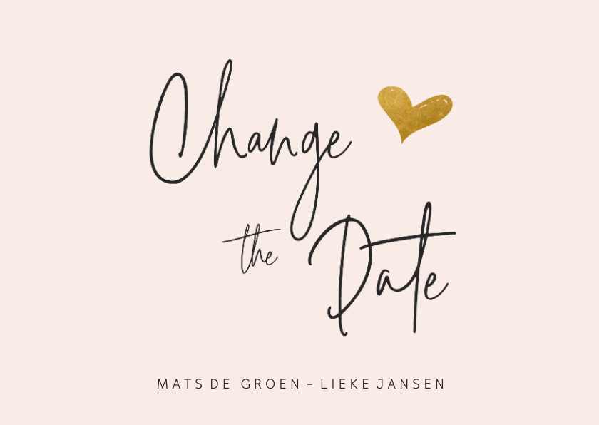 Trouwkaarten - Change the date kaart met goudlook hartje