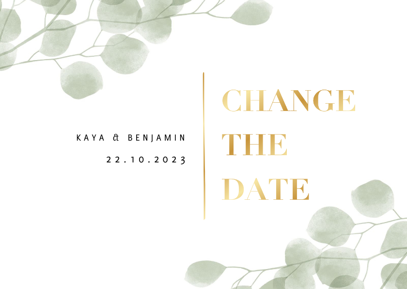 Change the date kaart waterverf eucalyptus en typografie Change the date kaart waterverf eucalyptus en typografie