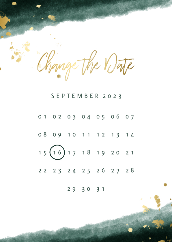 Change the date kalender waterverf gouden tekst - Trouwkaarten Trouwkaarten - Change the date kalender waterverf gouden tekst