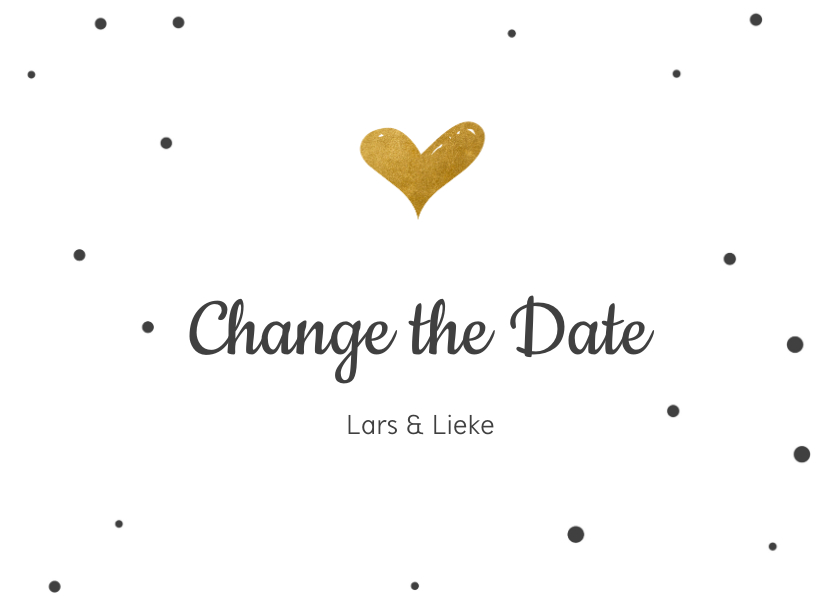 Trouwkaarten - Change the datekaart met gouden hartje en confetti