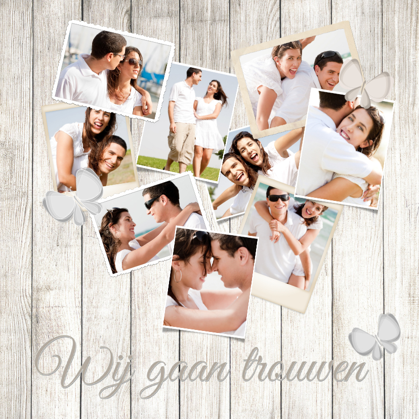 Collage hout hart 10 foto's - BK - Trouwkaarten Trouwkaarten - Collage hout hart 10 foto's - BK