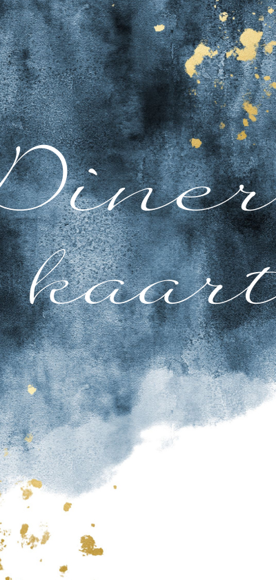 Dinerkaart blauwe waterverf gouden spetters - Trouwkaarten Trouwkaarten - Dinerkaart blauwe waterverf gouden spetters