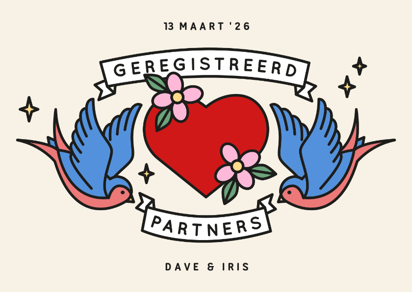 Trouwkaarten - Geregistreerd partners kaart met tattoo style illustraties