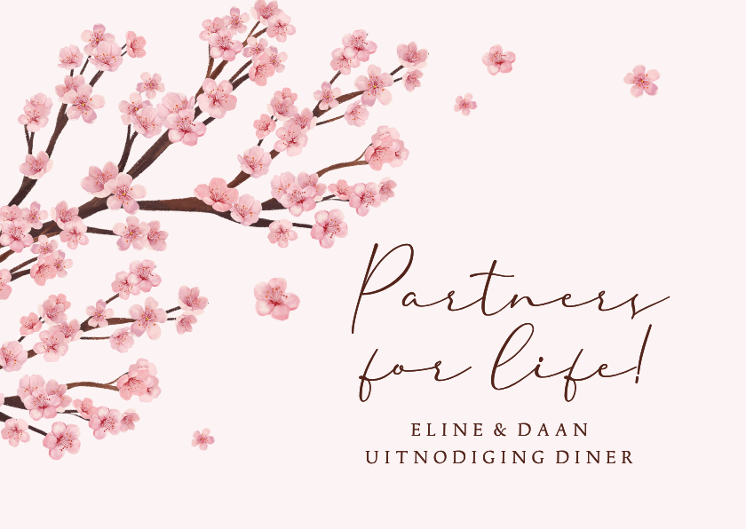Trouwkaarten - Geregistreerd partnerschap etentje lente bloesem