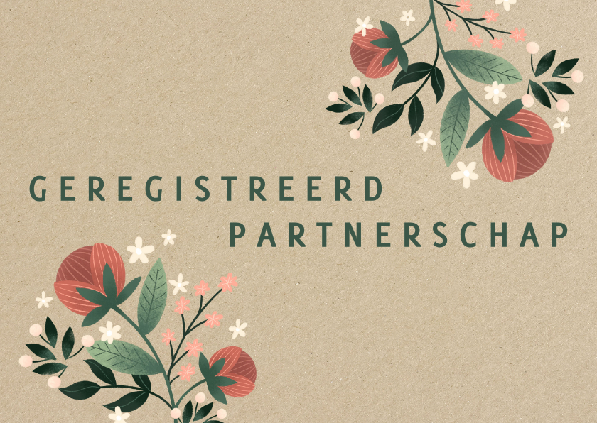 Geregistreerd partnerschap met kraft en bloemen - Trouwkaarten Trouwkaarten - Geregistreerd partnerschap met kraft en bloemen