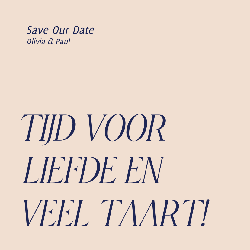 Grappige save the date kaart liefde en taart - Trouwkaarten Trouwkaarten - Grappige save the date kaart liefde en taart