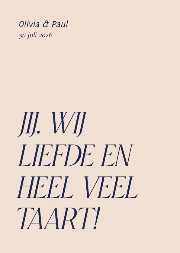 Trouwkaarten - Grappige typografische trouwkaart liefde en heel veel taart 