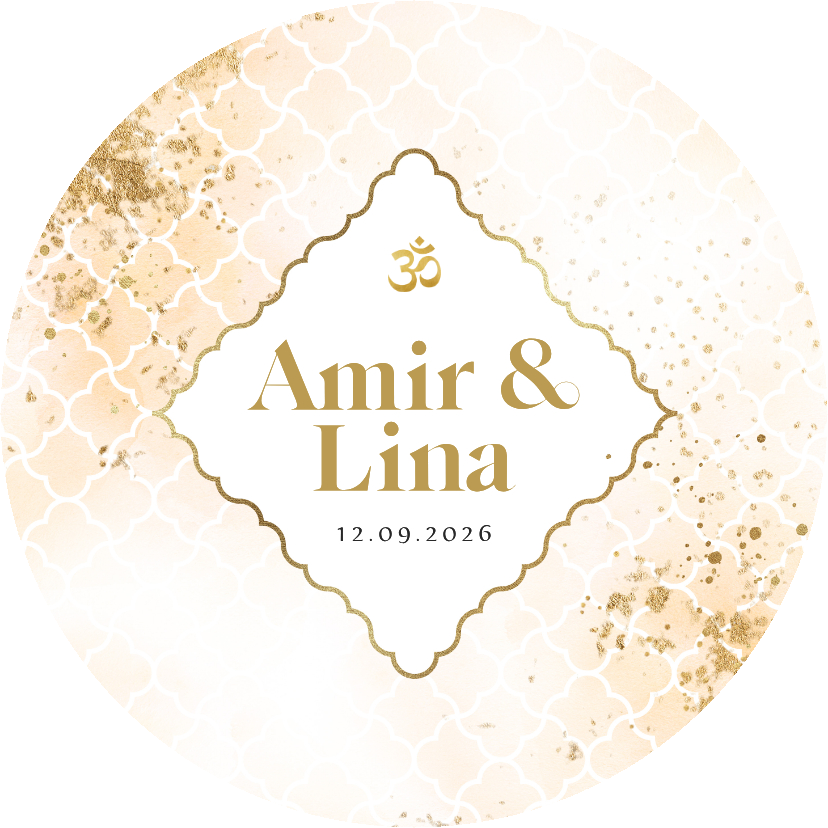 Trouwkaarten - Hindoestaanse trouwkaart rond watercolor ohm teken