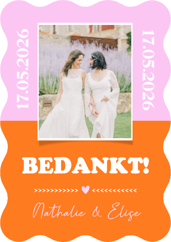 Trouwkaarten - Hippe bedankkaart trouwen met foto in colorblocking stijl 