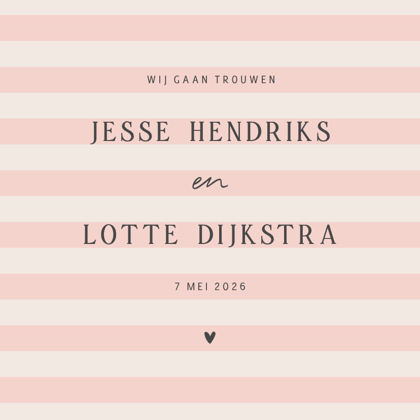 Trouwkaarten - Hippe trouwkaart roze beige gestreept