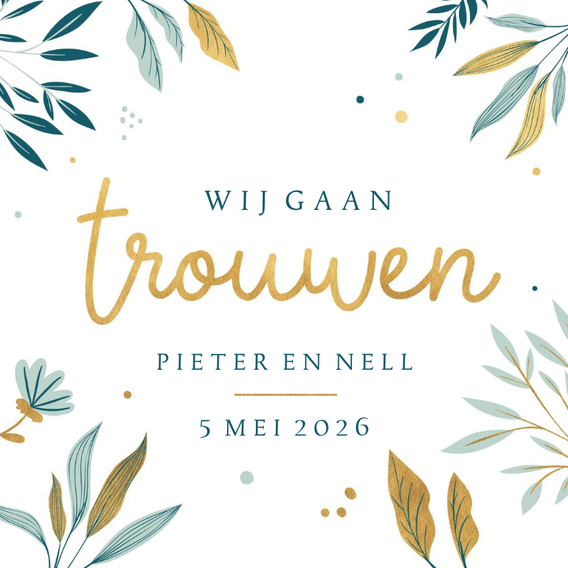Trouwkaarten - Huwelijksuitnodiging met botanische elementen