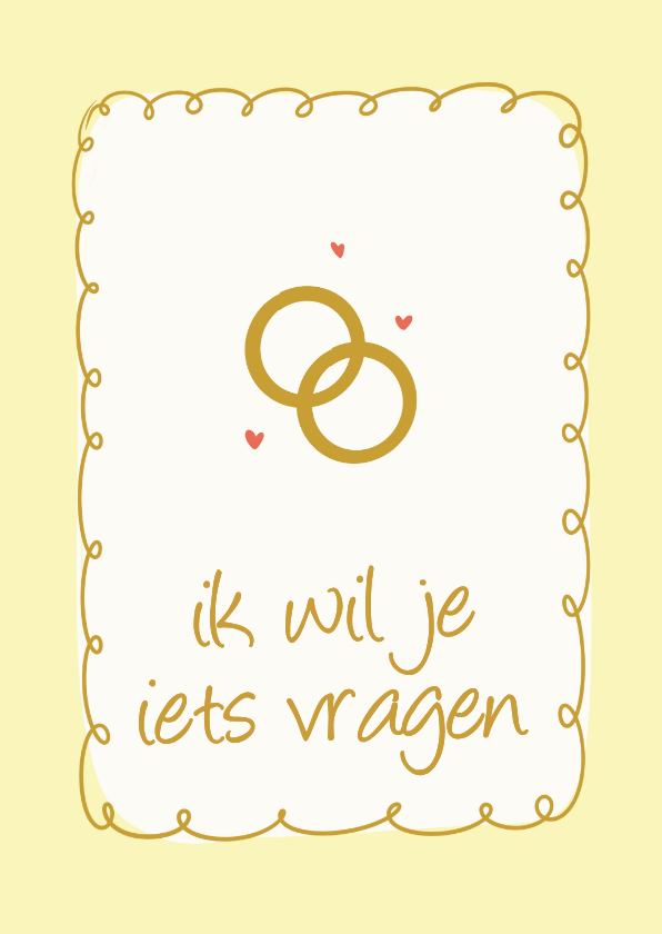 Trouwkaarten - Ik wil je iets vragen getuige kaartje geel met ringen