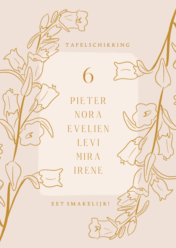 Trouwkaarten - Kaartje met tafelschikking en bloemen lijnillustratie