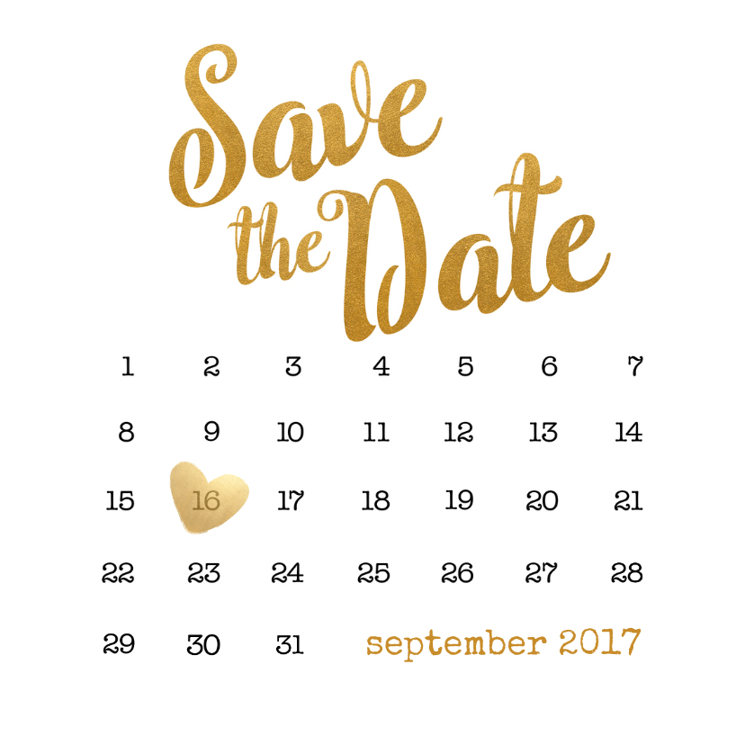 Trouwkaarten - Kalender goud Save the Date - BK
