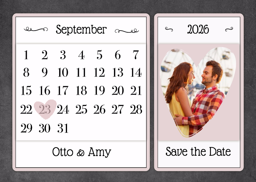 Kalender krijt - BK - Trouwkaarten Trouwkaarten - Kalender krijt - BK