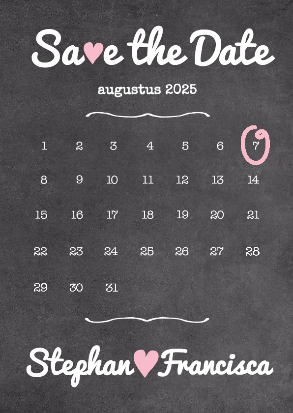 Kalender krijt Save The Date - Trouwkaarten Trouwkaarten - Kalender krijt Save The Date