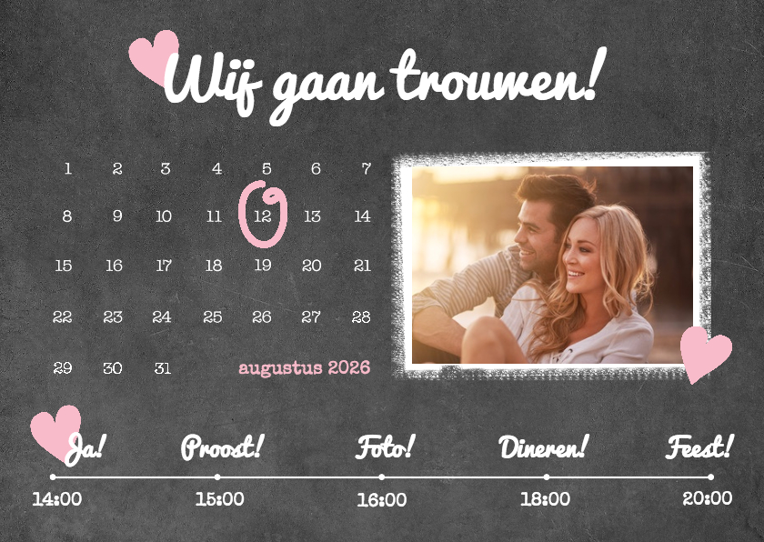 Trouwkaarten - Kalender krijt trouwen - BK