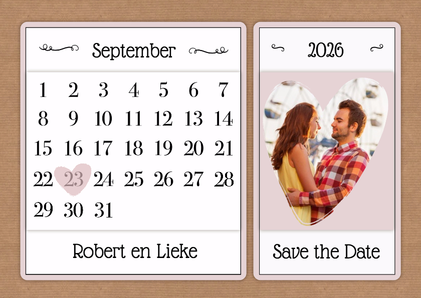 Kalender Save the Date - BK - Trouwkaarten Trouwkaarten - Kalender Save the Date - BK