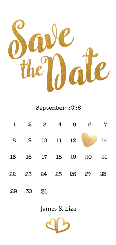 Trouwkaarten - Kalender Save the Date goud langwerpig - BK